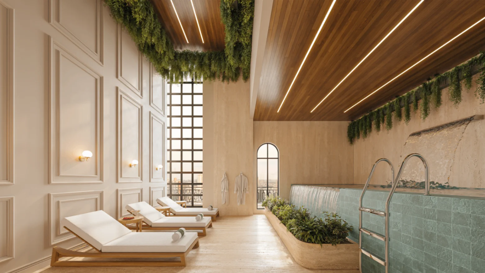 Wellness spa do Palazzo Milano com lounge, piscina aquecida e vegetação suspensa